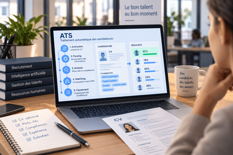 Logiciel ATS analysant et classant le CV d'un candidat lors d'un processus de recrutement