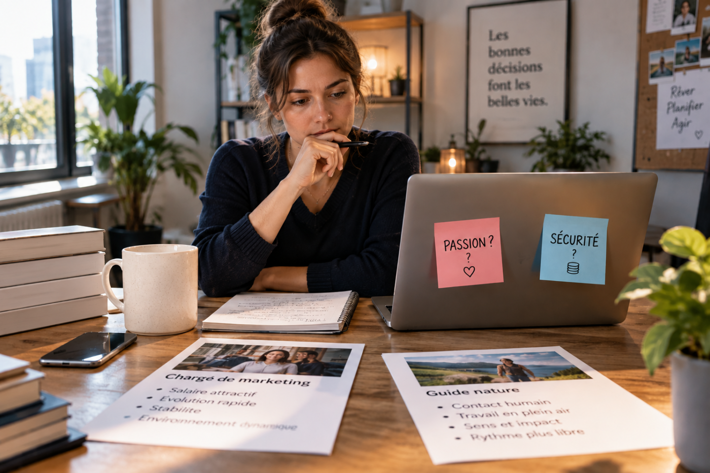 Personne hésitant entre passion et raison pour sa reconversion