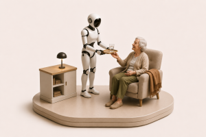Robot humanoïde Figure AI Helix 2.5 en train de faire le ménage dans une maison