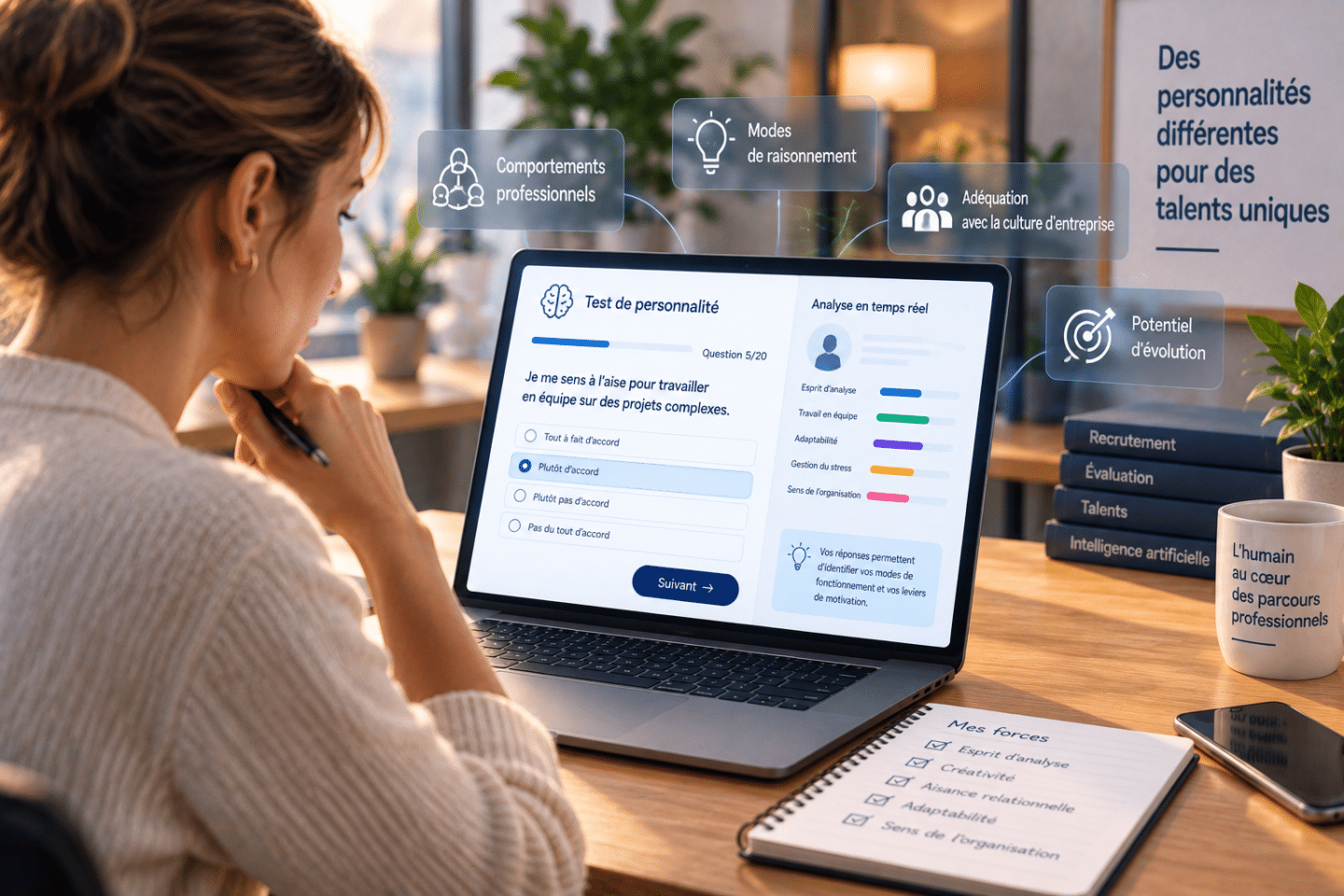 Candidat répondant à un test de personnalité automatisé dans le cadre d'un processus de recrutement