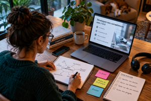 Salarié développant ses compétences en intelligence artificielle dans le cadre de son activité professionnelle pour évoluer dans son métier et s'adapter aux transformations du travail