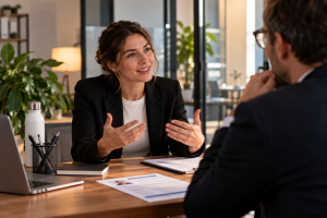 Personne en reconversion en entretien avec un recruteur