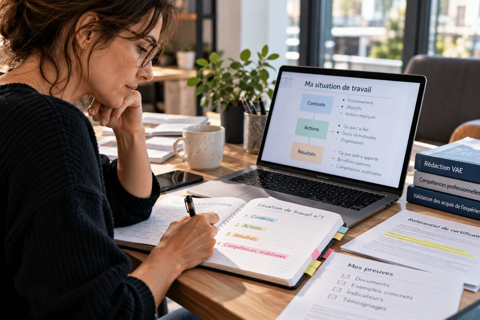 Personne décrivant une situation de travail dans son dossier de VAE