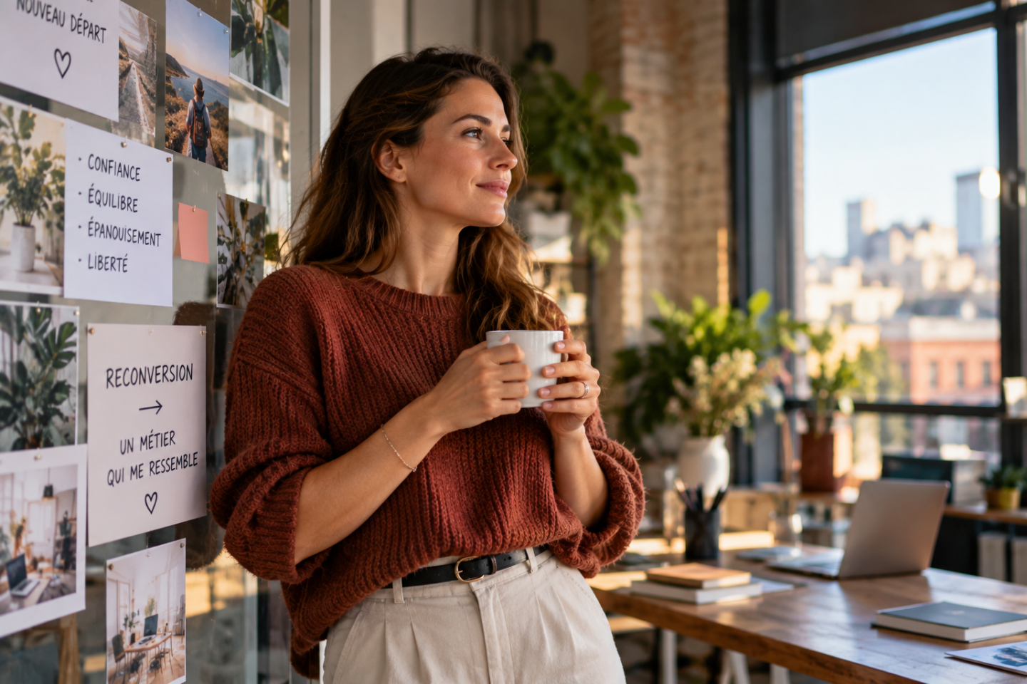 Femme envisageant une reconversion professionnelle