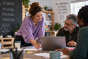 Salarié en mécénat de compétences explorant une reconversion