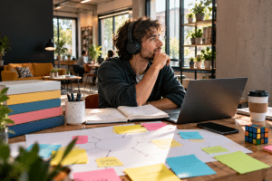 Personne neuroatypique réfléchissant à une reconversion adaptée