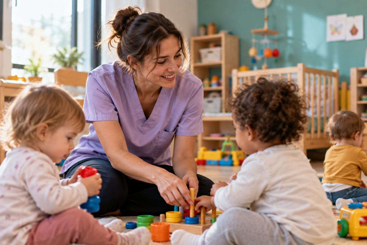 Professionnelle de la petite enfance préparant sa VAE d'auxiliaire de puériculture